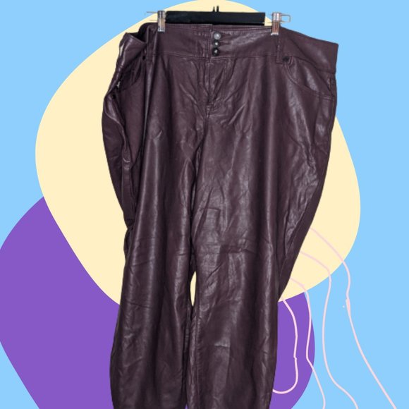 Plus Burgandy Pleather Pants - Picture 3 of 3